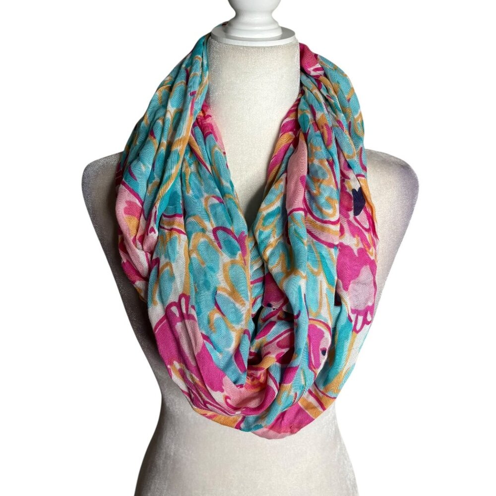 Lilly Pulitzer Flamingo Print Infinity Loop Scarf Rayon Pink Blue Lightweight